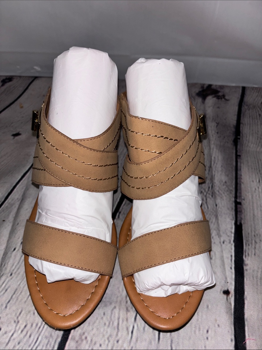 Tommy Hilfiger Beige Cross-Strap Slide Sandals